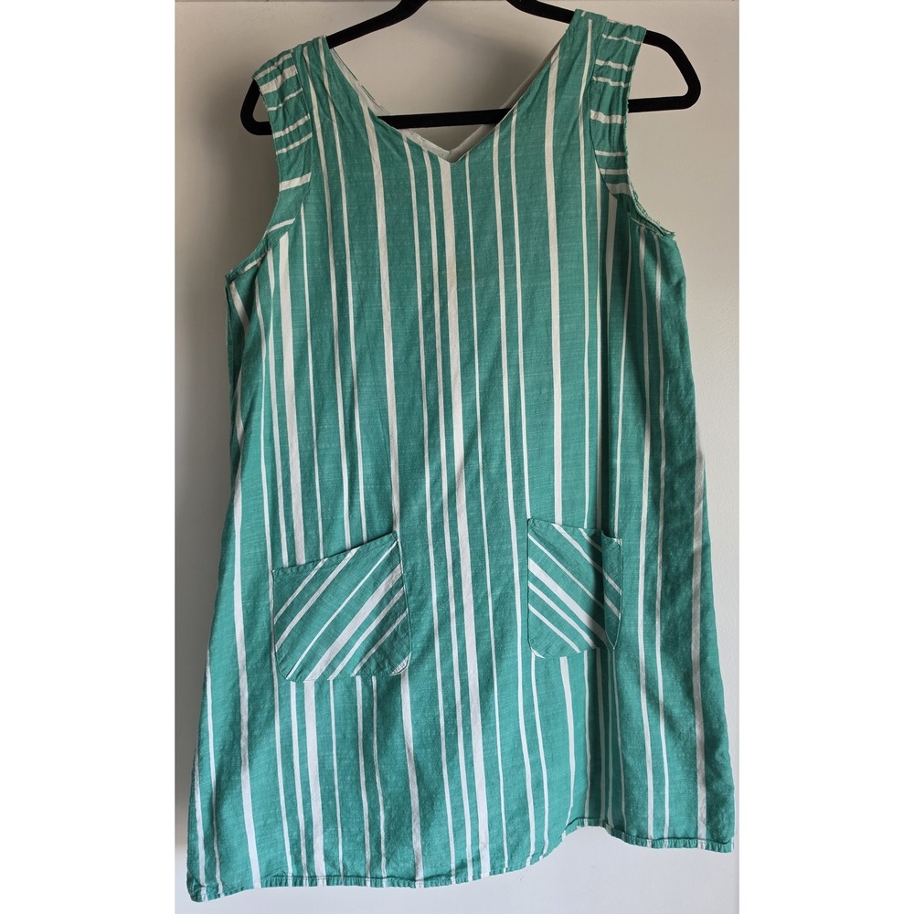 Simply Styled Sears Mini Dress XXL Sleeveless V-Neck Green White Striped Cotton